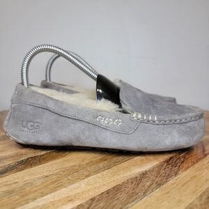UGG Ansley Gray Suede Fur Slippers Size 6